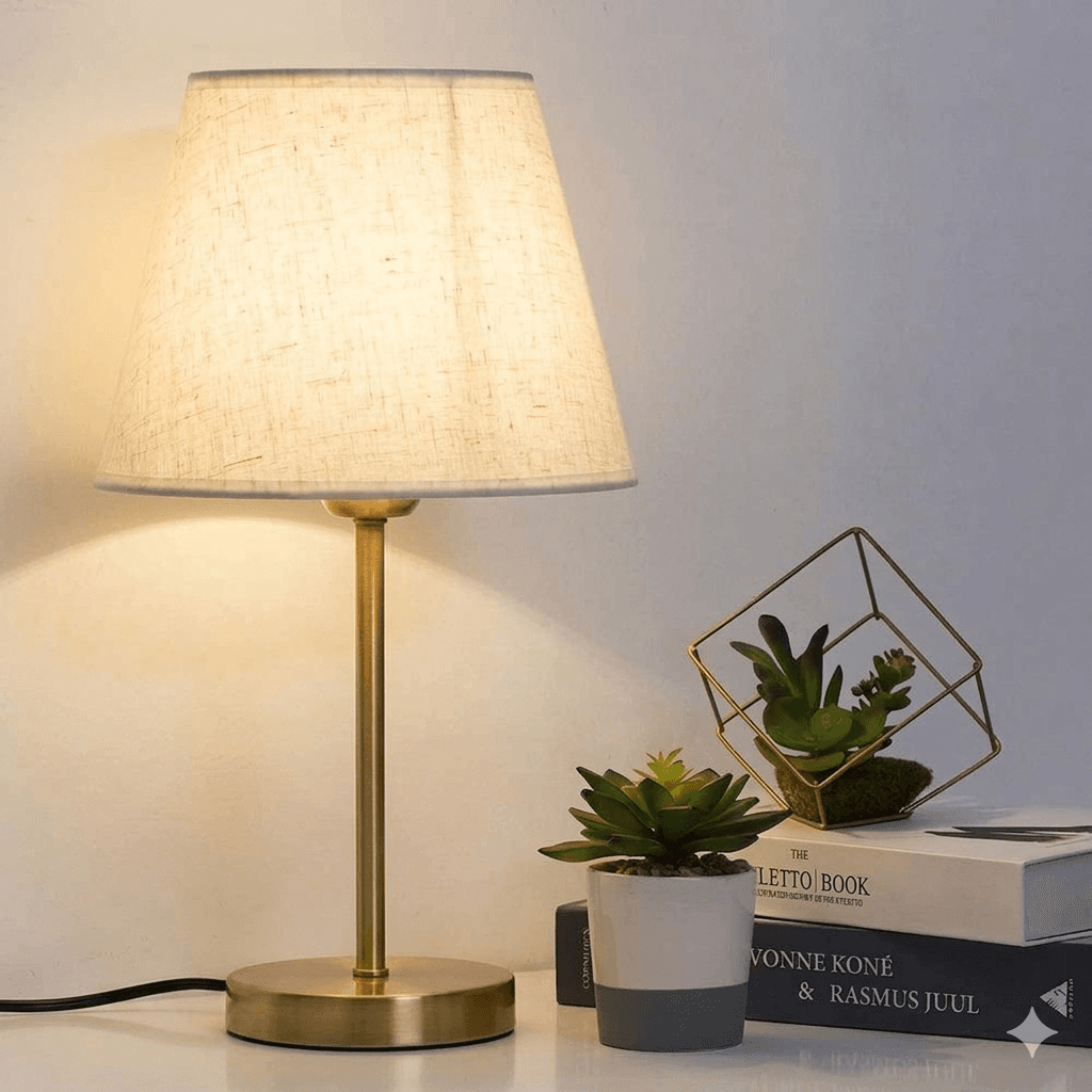 Compact Haitral (Golden) Table Lamp Pair - Nightstand Lights