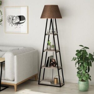 floor lamp with multiple shelves black shade with metal frame