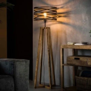aesthetic floor lamp fire wood & metal shade
