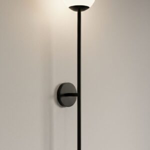 Home astro orb single wall light in a matt black finish with a spherical glass diffuser